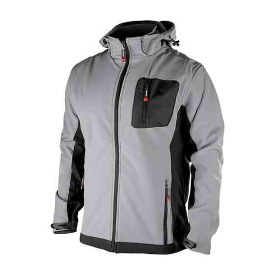 Куртка SOFTSHELL світло-сіро/чорна, з капюшоном, тришарова, стрейч 300 GSM 100D, водо-/вітрозахист, 96% поліестер / 4% еластан, 3 Київ