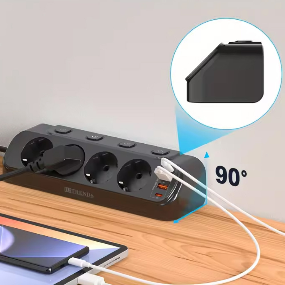 Мережевий фільтр 20Вт, 1.6м (2хUSB-A, 2хType-C, 4х220В) / Електричний подовжувач з тримачем для столу Київ - фото 3