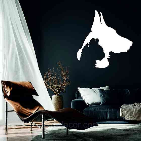 Декоративное настенное Панно «Силуэт кот пес», Декор на стену 90*87 см, Белый Киев