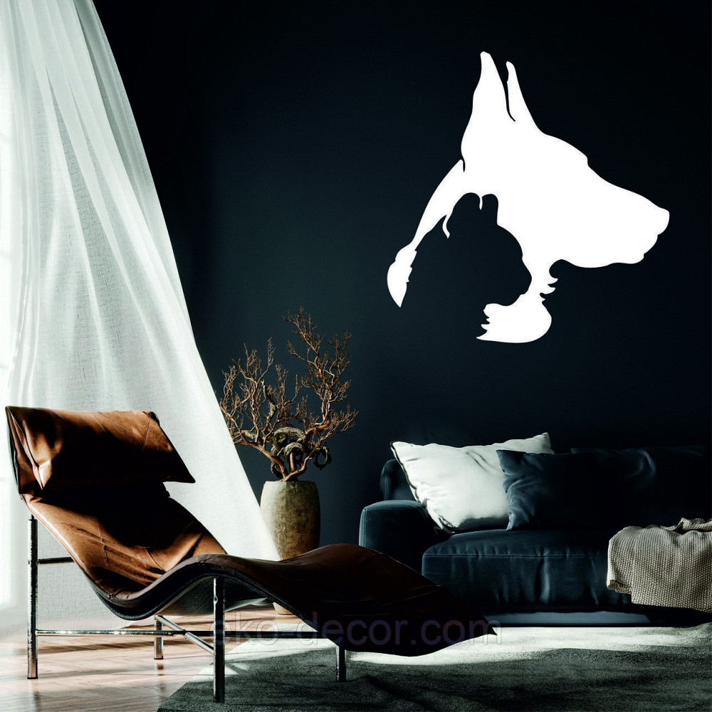 Декоративное настенное Панно «Силуэт кот пес», Декор на стену 90*87 см, Белый Киев - изображение 1