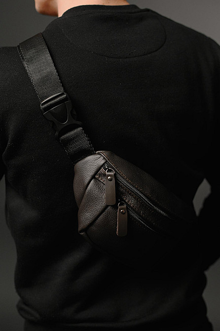 Чоловіча сумка-бананка на пояс з натуральної шкіри, коричнева SL032 (Коричнева) Суми - фото 6