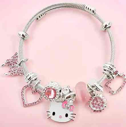 Набір прикрас для дівчинки: браслет і намисто з підвісками котик, серце, метелик (2 шт) Київ