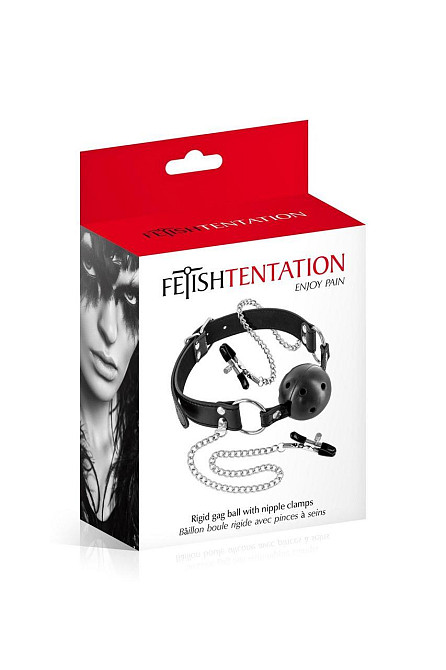 Воздухопроницаемый кляп с зажимами для сосков Fetish Tentation Rigid Gag Ball with Nipple Clamps Sex Aura Киев - изображение 2