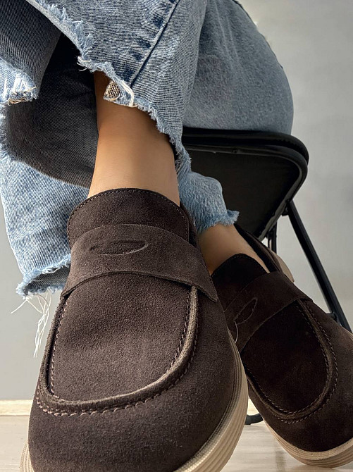 Туфлі жіночі Hengji 588-4 замшеві лофери коричневі, 37, 23,5 см Київ - фото 13