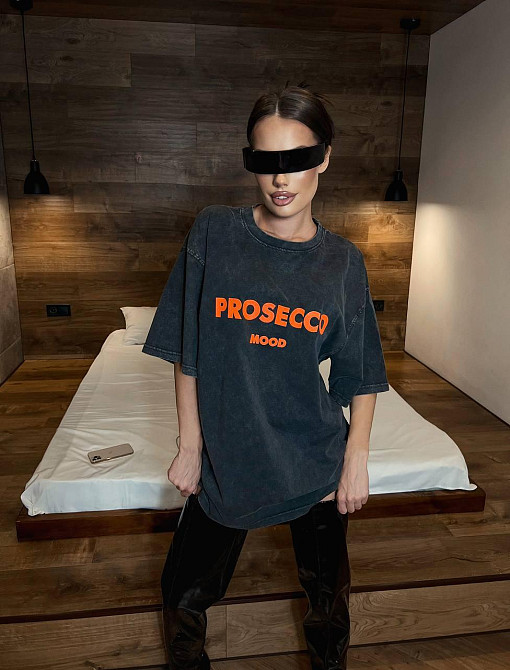 Женская трендовая оверсайз футболка с накатом PROSECCO трикотаж - 100% хлопок в технике тай-дай Одесса - изображение 2