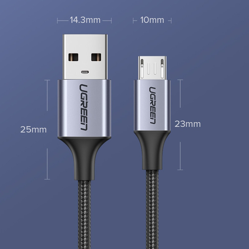 Кабель Micro USB Ugreen US290 60403 5V/2A для заряджання та передавання даних (Сірий, 3 м) Миколаїв - фото 8