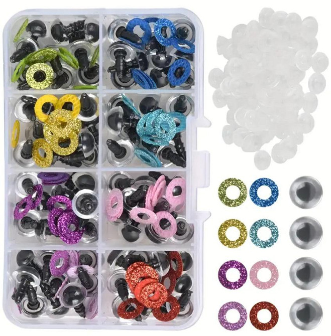 3d Очі для іграшок 10 мм кольорові гвинтові з фіксатором 80 шт гліттерні Київ - фото 1