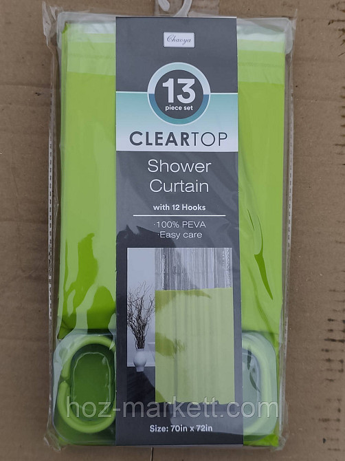 Штора в ванную однотоная с прозрачным верхом лайм шторка для ванной 180 х 180 см Харьков - изображение 1