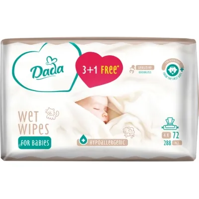 Дитячі вологі серветки Dada Sensitive 3+1 без запаху (4 х 72 шт.) (4820174980849) Вінниця