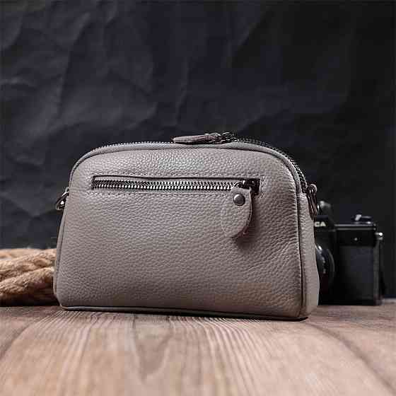 Зручна жіноча сумка прошита ромбами на лицьовій стороні з натуральної шкіри Vintage 22810 Сірий Київ