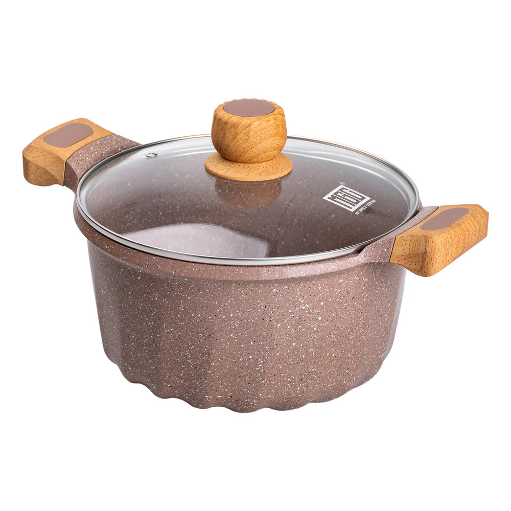 Алюмінієва каструля об'ємом 5 літрів з кришкою Ø 24 см, мармурове антипригарне покриття, кавовий MGC HP-4-433CO Коломия - фото 1