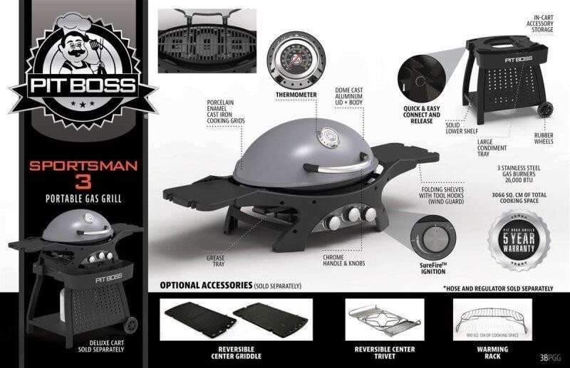 Портативный газовый гриль Pit Boss Sportsman 3, 10755 + (31915,40417,40419,40421,40423) Код: 011108 Ровно - изображение 8