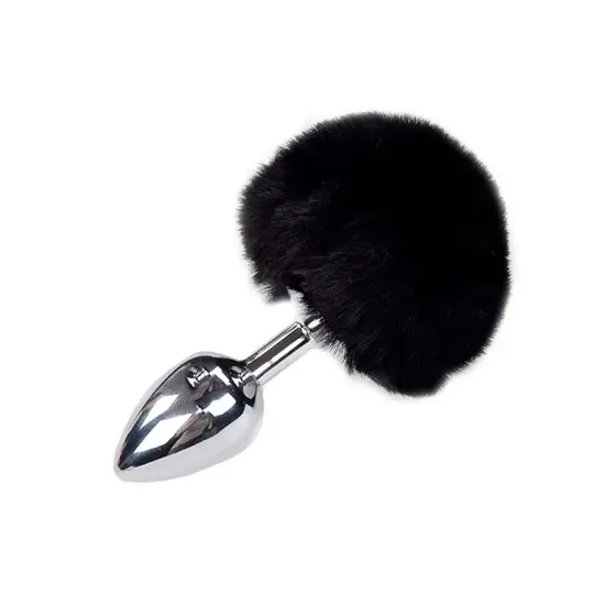 Металева анальна пробка Кролячий хвостик Alive Fluffy Plug M Black, діаметр 3,4 см Львів