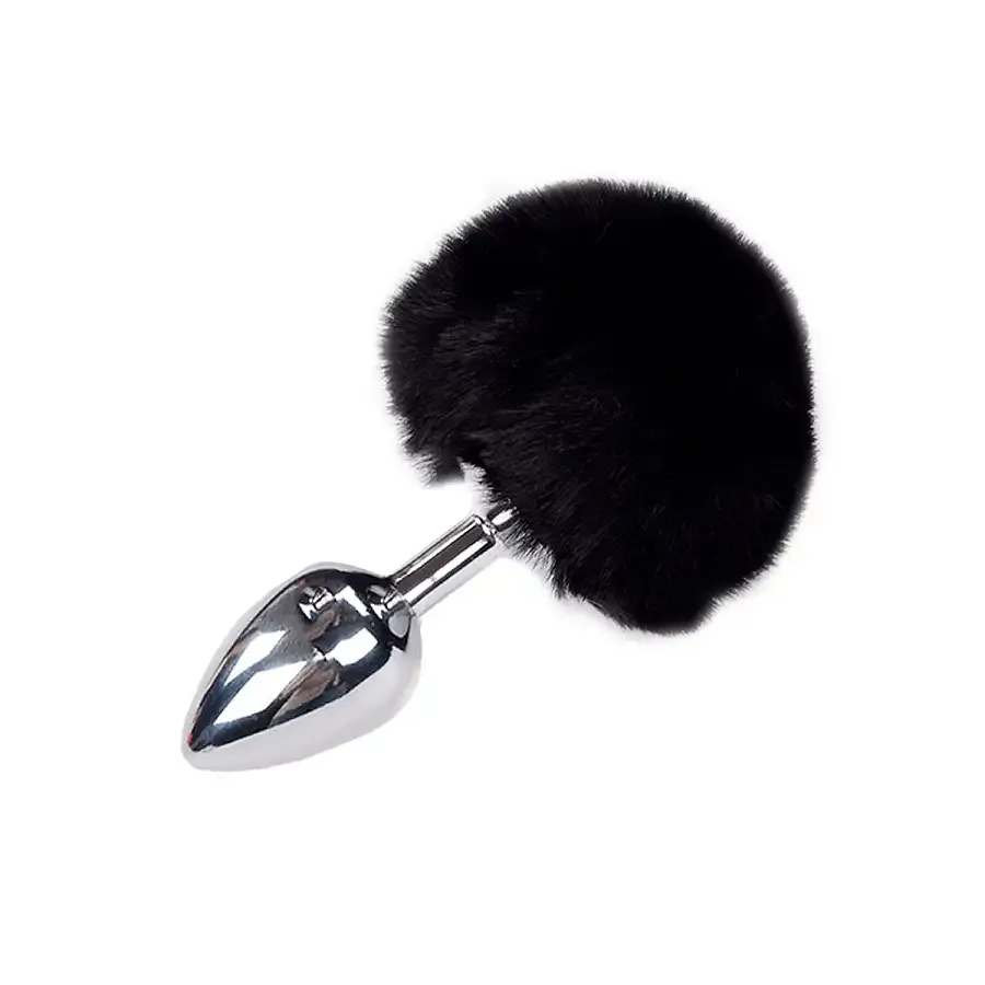 Металева анальна пробка Кролячий хвостик Alive Fluffy Plug M Black, діаметр 3,4 см Львів - фото 1