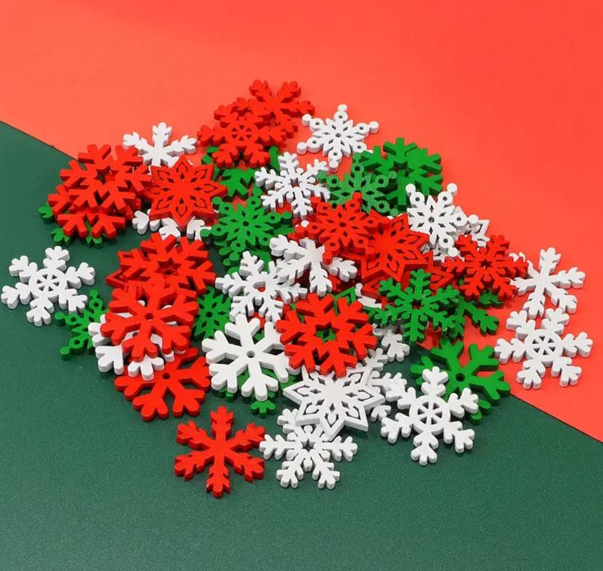 Набір новорічних деревяних сніжинок 20 шт. Новорічний декор, новорічні прикраси сніжинки 2 см. Київ - фото 3