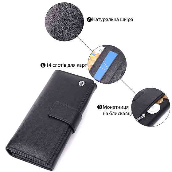 Надійний жіночий гаманець з натуральної шкіри ST Leather 22548 Чорний Київ