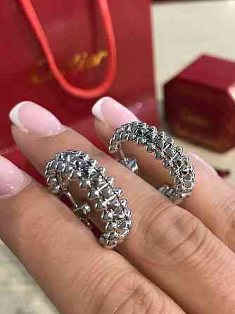 Cartier сережки з зубчиками напилення біле золото / сережки кільця з зубчиками Одеса