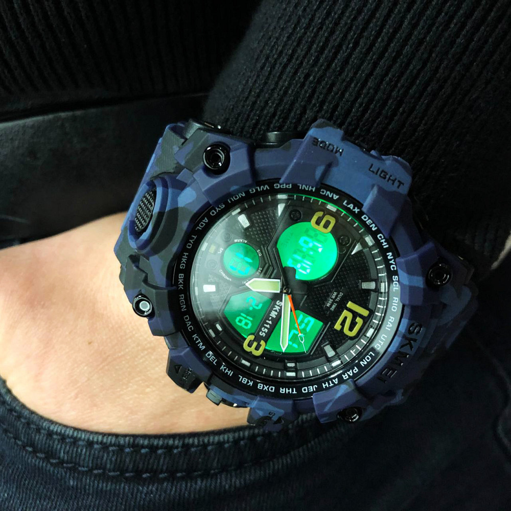 Чоловічий годинник із пластиковим ремінцем SKMEI 1155BCMBU, Військовий годинник AK-333 з секундоміром Київ - фото 2