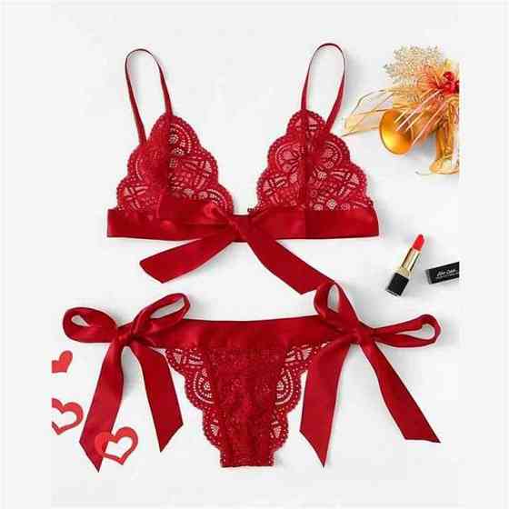 Еротичний мереживний комплект на зав'язках червоний — M/L/XL — Еротична білизна Вінниця