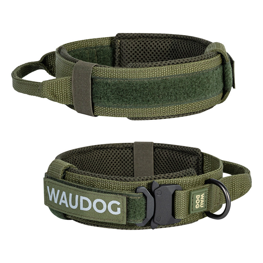 Ошейник с ручкой тактический для собак WAUDOG PRO, металлический фастекс, M, Ш 50 мм, Дл 38-47, хаки Киев - изображение 1