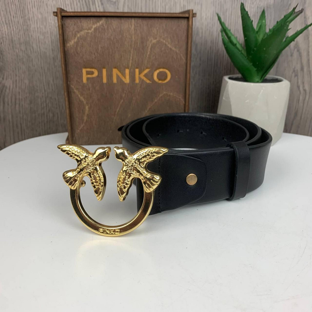 Жіночий шкіряний поясний ремінь у стилі Pinko з золотистими пташками ( 22538 ) Харьков - изображение 1