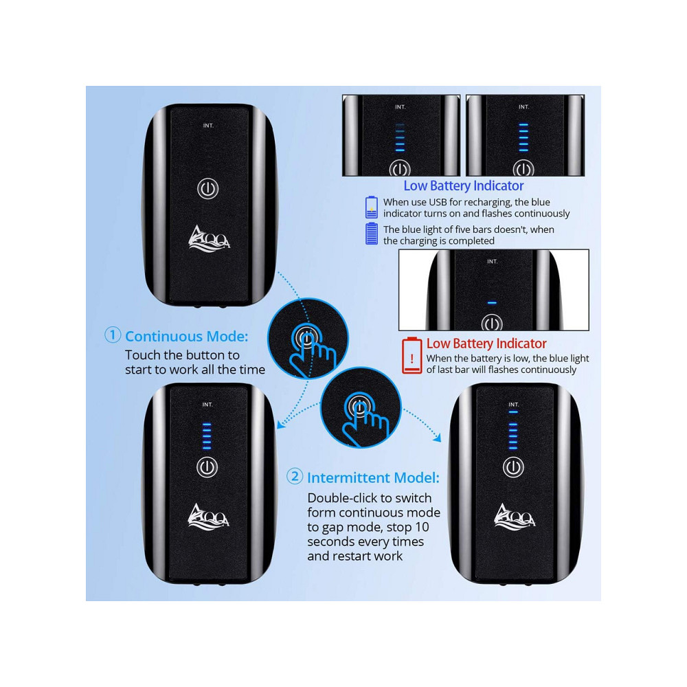 Повітряний насос аератор AQQA перезаряджувальний 5W USB 2 виходи чорний мережевий і акумуляторний тихий для акваріумів до 160 гал Київ - фото 6
