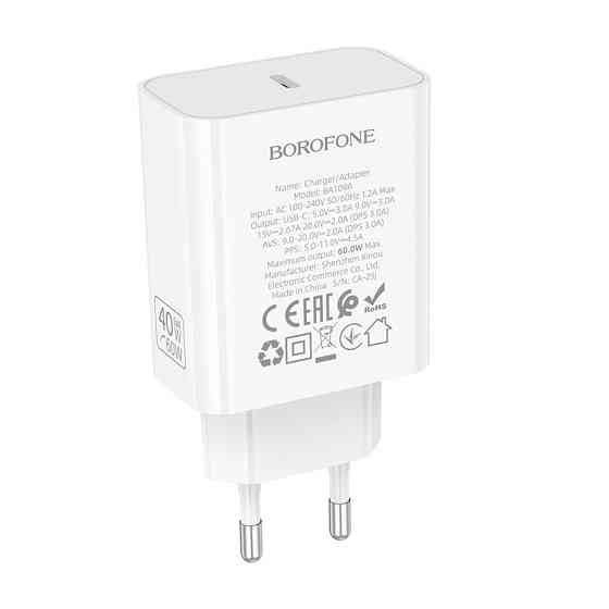 Мережевий зарядний пристрій BOROFONE BA109A Star single port PD40W charger (EU) White Одеса