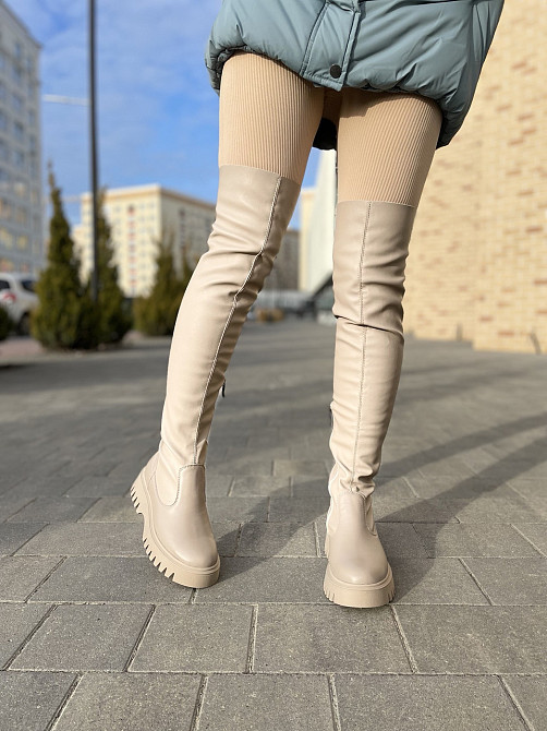 Ботфорти жіночі 1202 капучіно шкіра натуральна зима євро-хутро висота 56см обхват гомілки 34-36 Коломия - фото 10