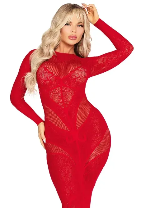 Сукня Leg Avenue Lace and Net Bodycon Gown One Size, Red Львів - фото 5