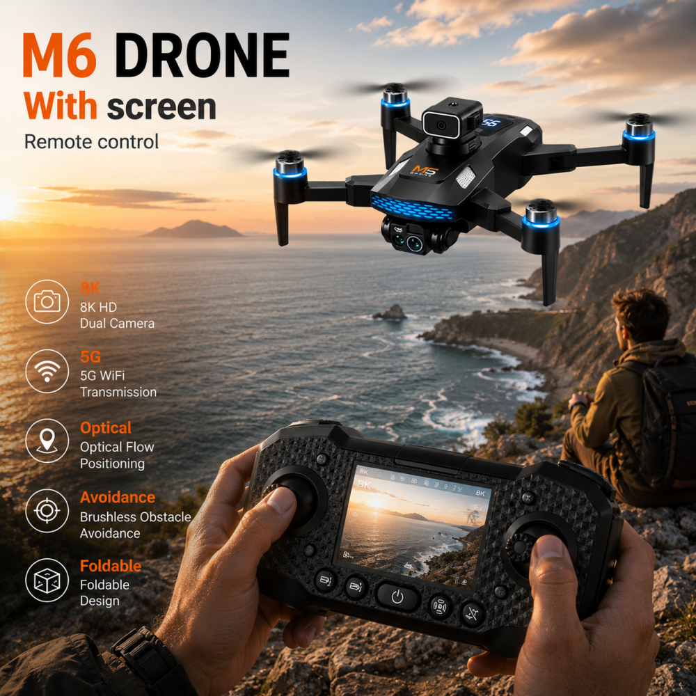 Дрон M6 з камерою 8K, WiFi 5G, пульт з дисплеєм, оптичне позиціонування, уникнення перешкод, складаний квадрокоптер Київ - фото 10