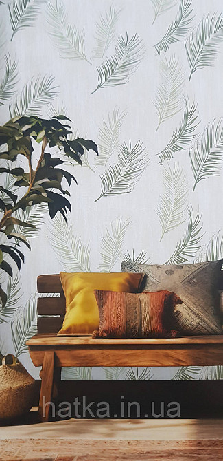 Обои винил на флизелине горячего тиснения DUKA Selective1.06х10 листья папоротника.зеленые на бежевом  DK32250 Киев - изображение 2