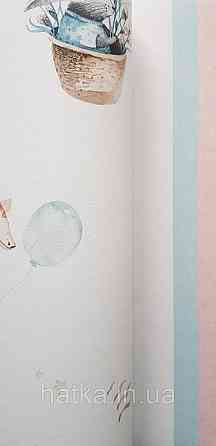 Шпалери флізелінові еко Rasch Kids World 0.53х10 дитячі повітряні кулі жирафи зайці птиці блакитні коричневі Київ