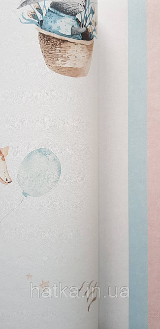 Шпалери флізелінові еко Rasch Kids World 0.53х10 дитячі повітряні кулі жирафи зайці птиці блакитні коричневі Київ - фото 5