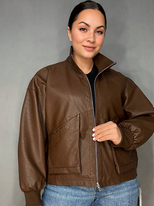 Куртка жіноча Buosc Hisae 80901 з екошкіри оверсайз бомбер коричнева, коричневий, M Київ - фото 4