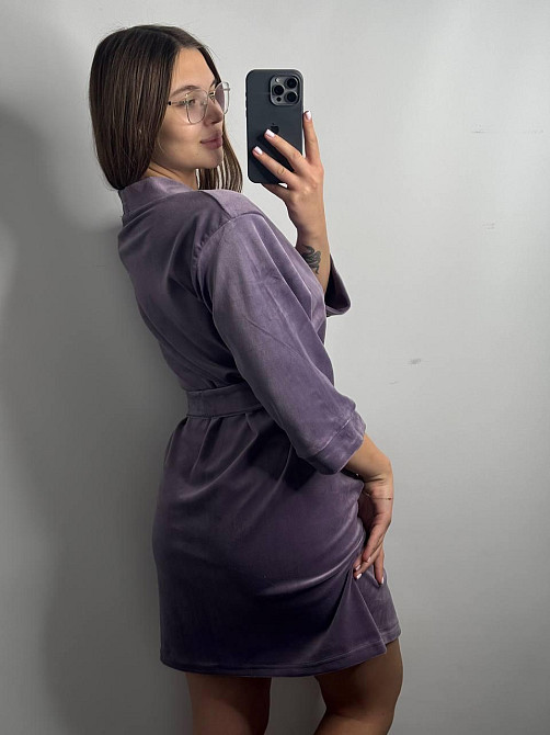 Халат жіночий велюровий під пояс Ліловий M Харків - фото 2