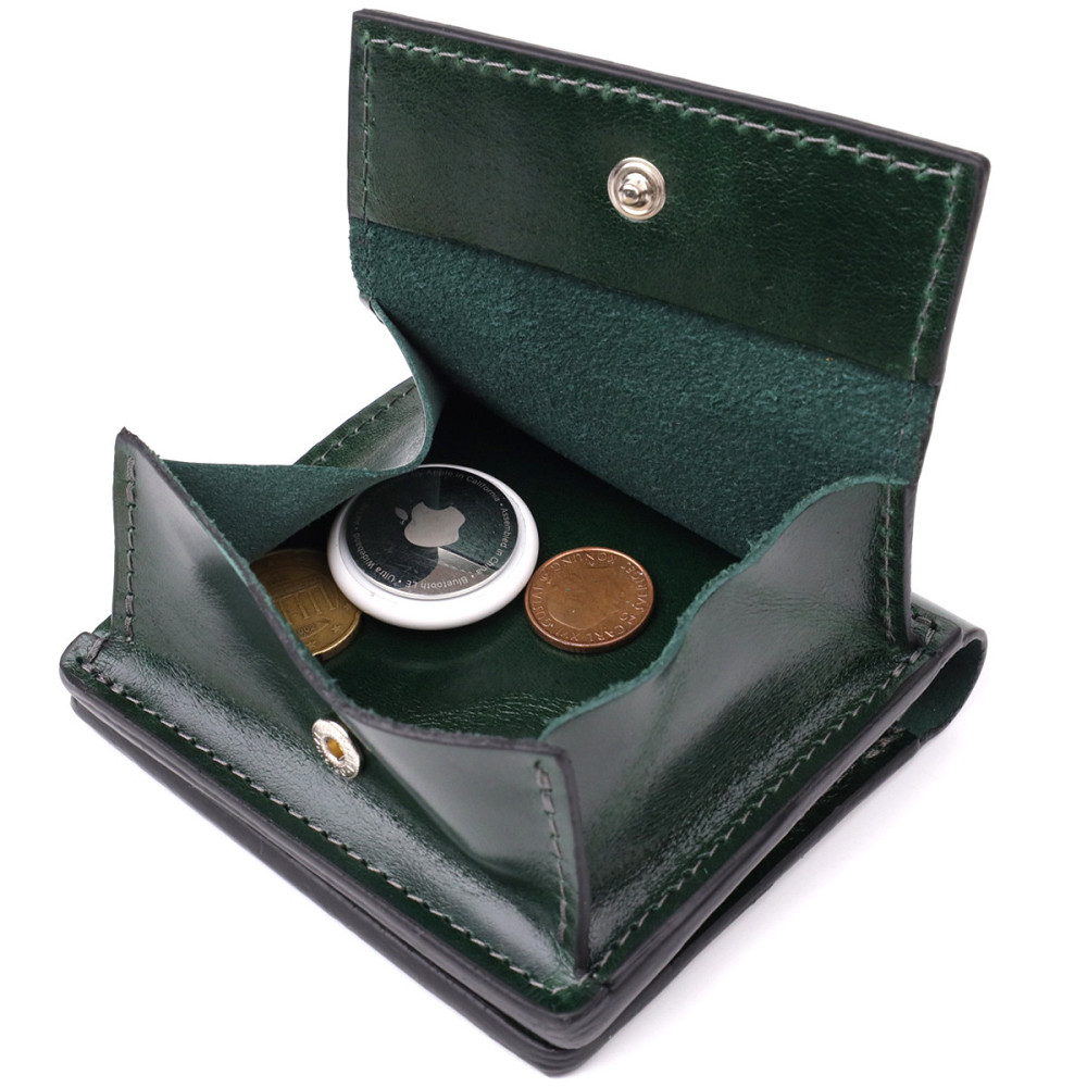 Компактный кошелек в два сложения из натуральной гладкой кожи GRANDE PELLE 22946 Зеленый Киев - изображение 6