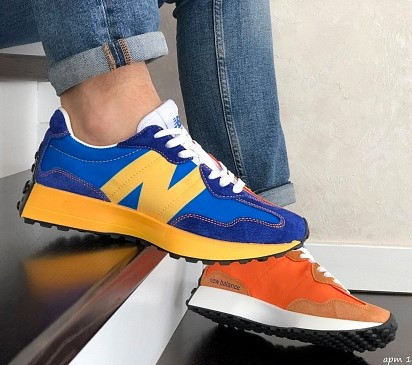 Чоловічі Сині Кросівки New Balance 327 Жовті Жовтогарячі Нью Баланс (розміри: 41,42,43,44,45,46) Відео Огляд Дніпро - фото 1