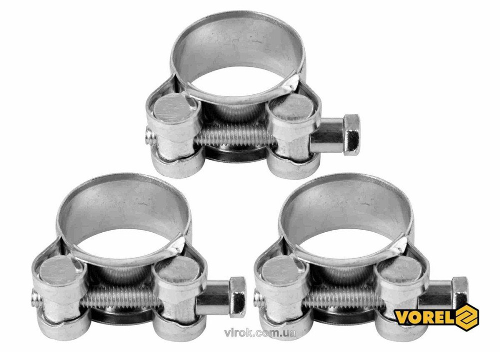 Хомут сталевий, з гвинтовим затискачем GBS W1 VOREL : Ø= 27-29/ 18 мм, оцинкований, 3 шт. [75] Одеса - фото 1