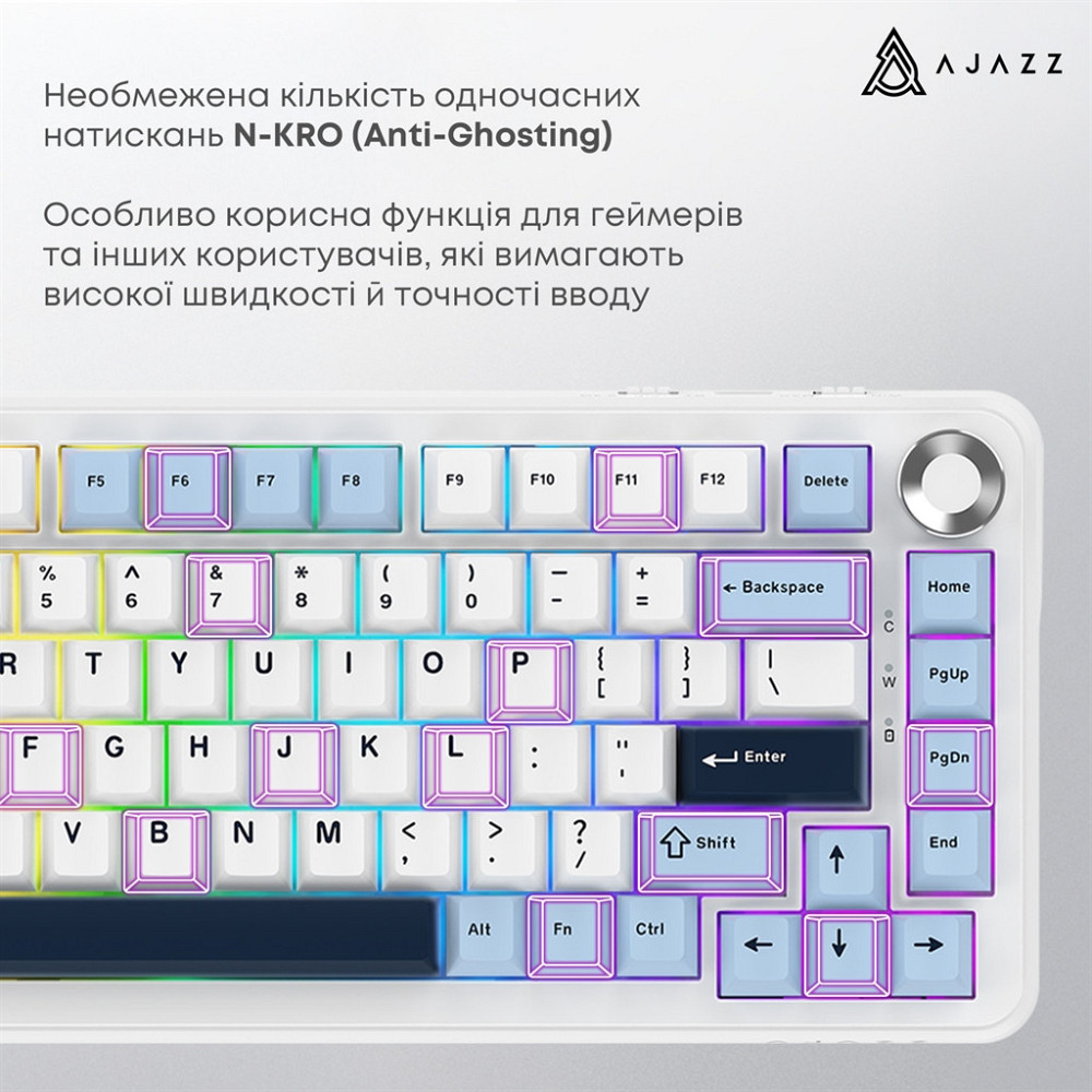 Клавіатура бездротова Ajazz AK820 Max Plus Day Dream Switch White (AK820MAX-DD-BWD) ( білий, синій ) Харьков - изображение 12
