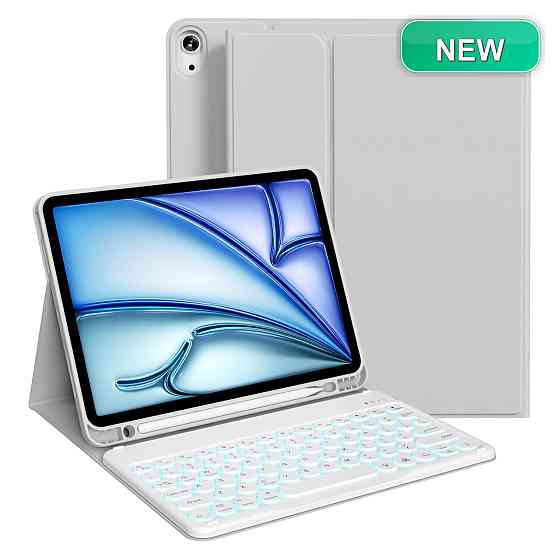Чохол-клавіатура для iPad Air 11/10.9 KVTVOU сірий QWERTZ Bluetooth підсвітка 7 кольорів Київ