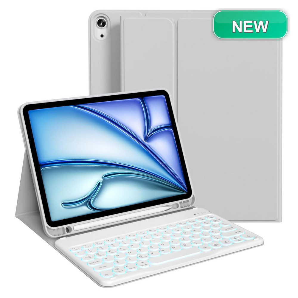 Чохол-клавіатура для iPad Air 11/10.9 KVTVOU сірий QWERTZ Bluetooth підсвітка 7 кольорів Київ - фото 1