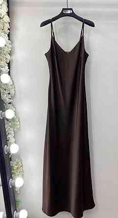 Жіноче мідіплаття-комбінація на тонких бретелях шовк Шоколад Одеса