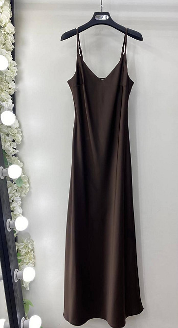 Жіноче мідіплаття-комбінація на тонких бретелях шовк Шоколад Одеса - фото 3