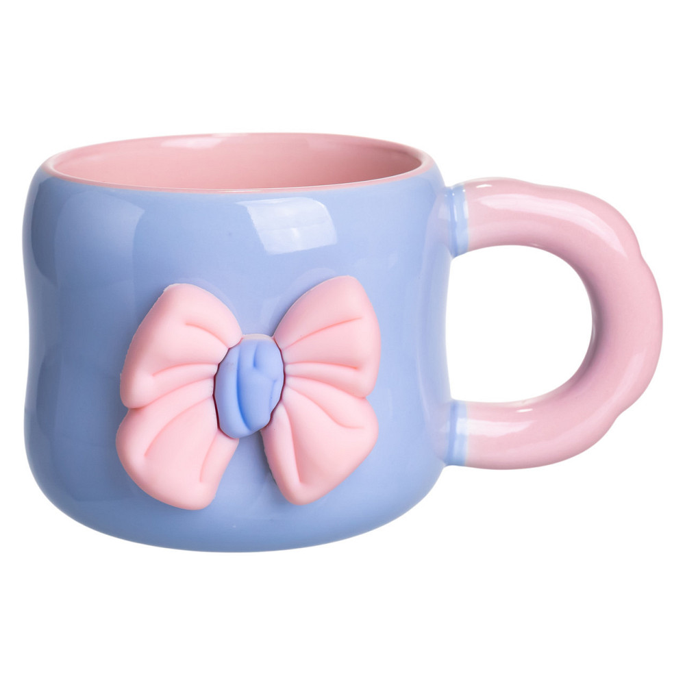 Кубок порцелянова з магнітом Бант 400 (мл) подарункова кружка прикольна чашка для дітей на подарунок Блакитний з рожевим FM-52D Київ - фото 1