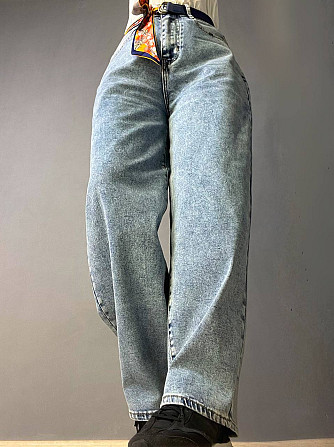 Джинси жіночі Moss 817 baggy mom jeans висока талія вільні банани стрейчеві ремінь-хустинка блакитні Одеса - фото 1
