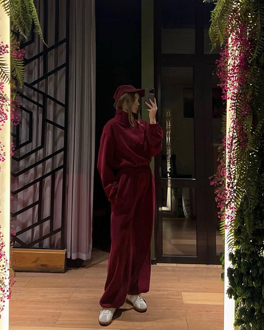 Женский теплый повседневный комбинезон трехнить на флисе Бордовый, 46/48 Одесса - изображение 8