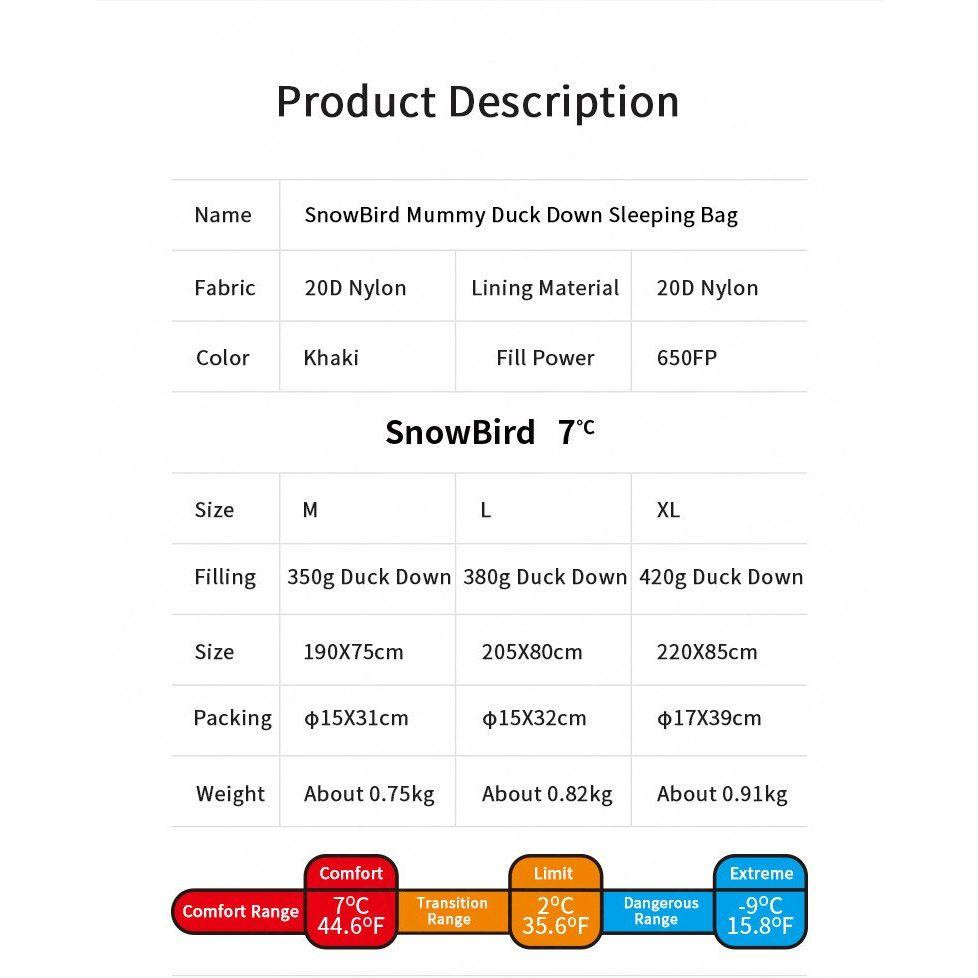 Спальник з натуральним пухом Naturehike Snowbird NH20YD001, p-р L, коричневий 380 г Киев - изображение 8