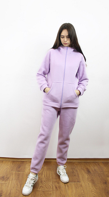 Костюм женский теплый спортивный на флисе кофта на змейке Сиреневый 50/52 Харьков - изображение 4