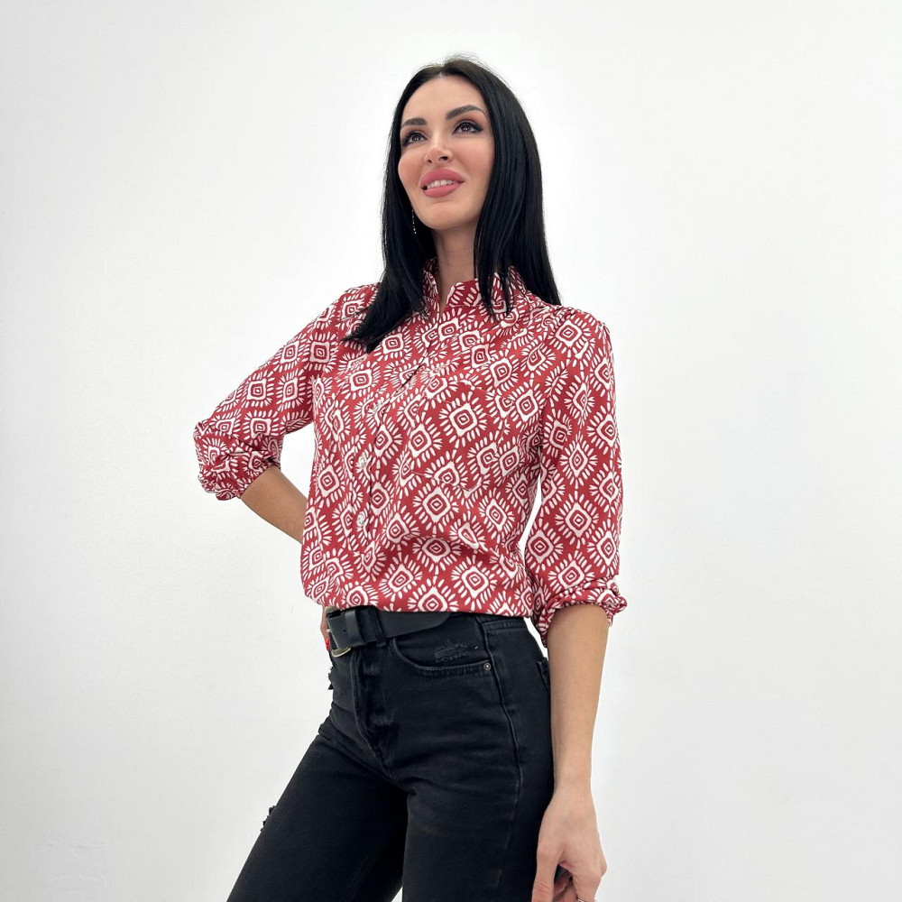 Жіноча блузка з принтом "Marocco" оптом | Норма і батал | Розпродаж моделі Теракотовий, 42-44 Київ - фото 1