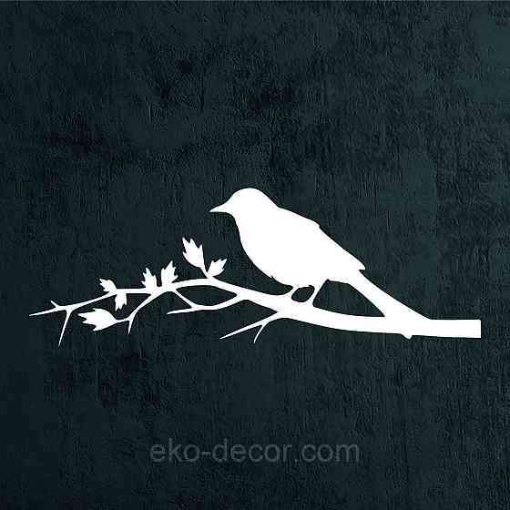 Декоративное настенное Панно «Птичка. Грач на ветке», Декор на стену 70*24 см, Белый Киев